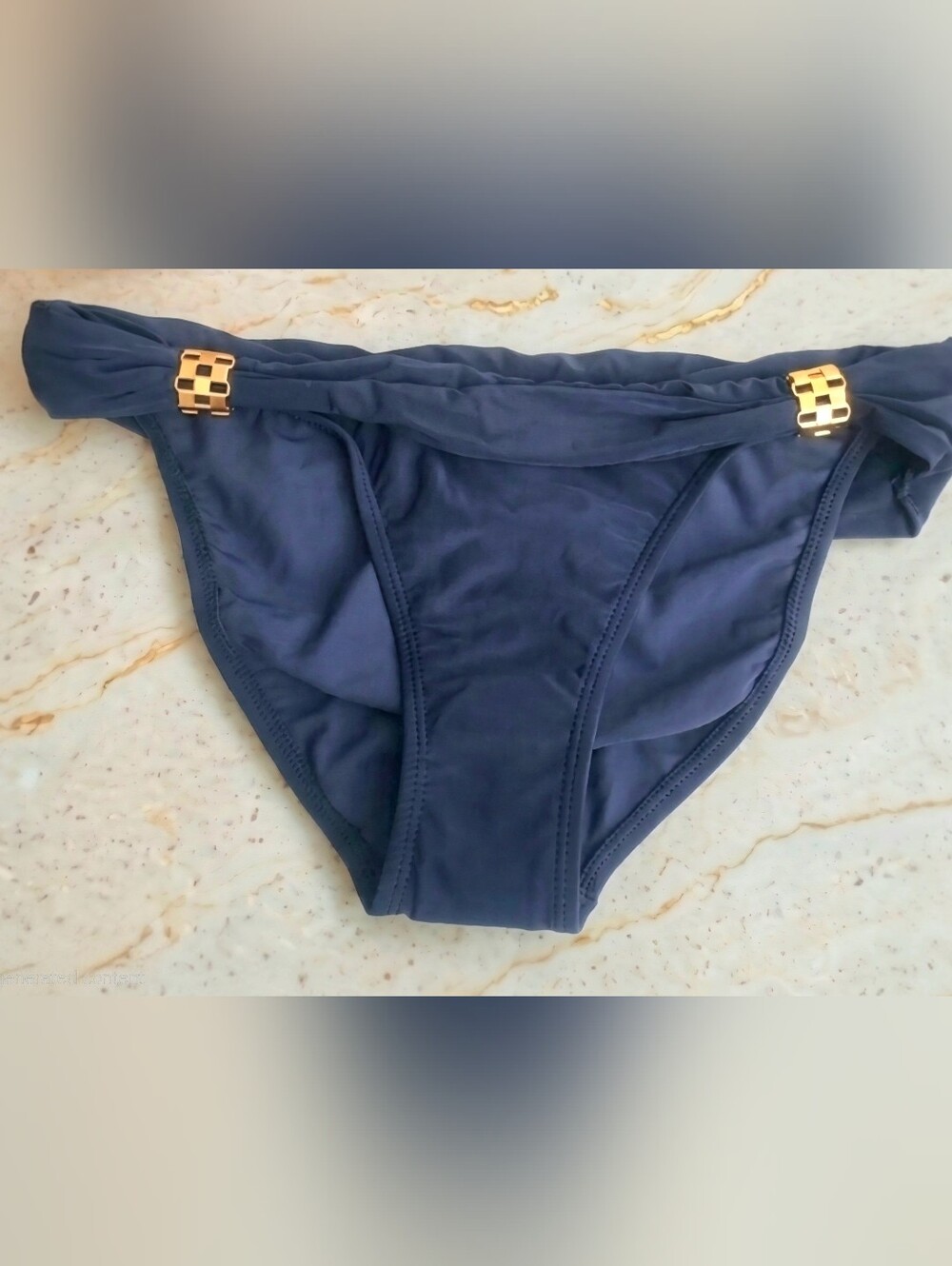 ViX Paula Hermanny Indigo Blue Bia Tube Bikini Bottom Gold Accents NWOT Sz SMALL